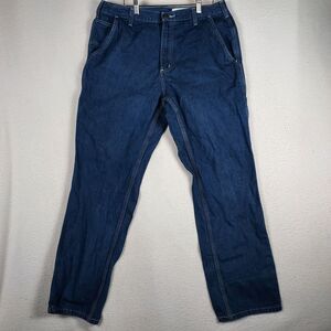 Carhartt Mens 33x32 Denim Work Jeans Straight Leg Heavyweight Blue